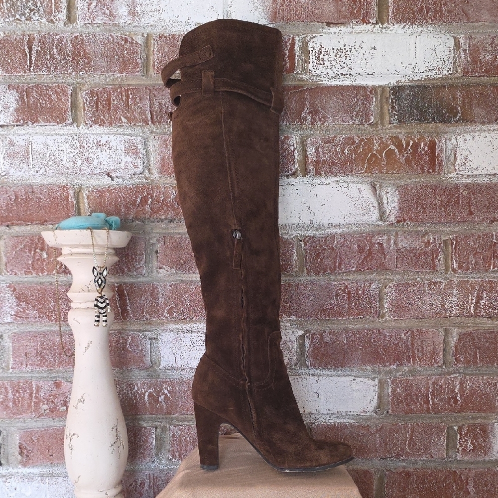 Brown Suede Knee-High Boots - Picture 2 of 16